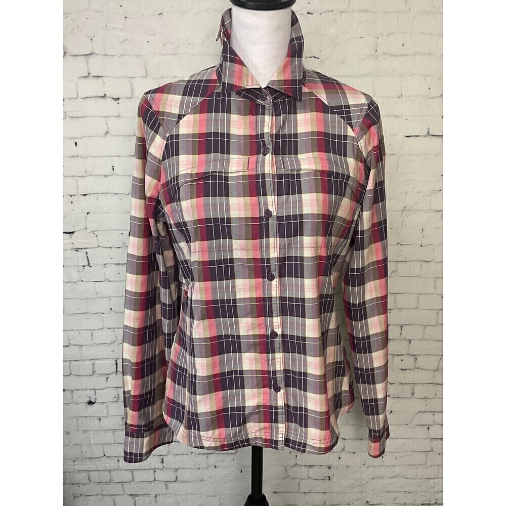 Columbia Shirt Women M Pink Purple Plaid Omni Shade Lightweight Long Sleeve H1 - Picture 4 of 12
